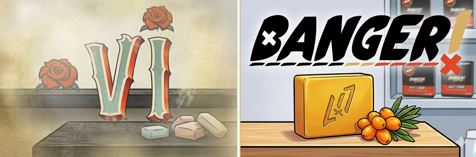 Banger Tattoo Care product lineup Day 1 Bar Day 50 Bar and aftercare kits representing the evolution from VI Tattoo Soap