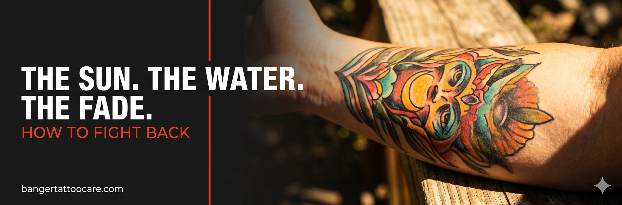Vibrant healed tattoo in sunlight — how to protect healed tattoo ink from UV fading, chlorine damage, and daily soap barrier depletion long term
