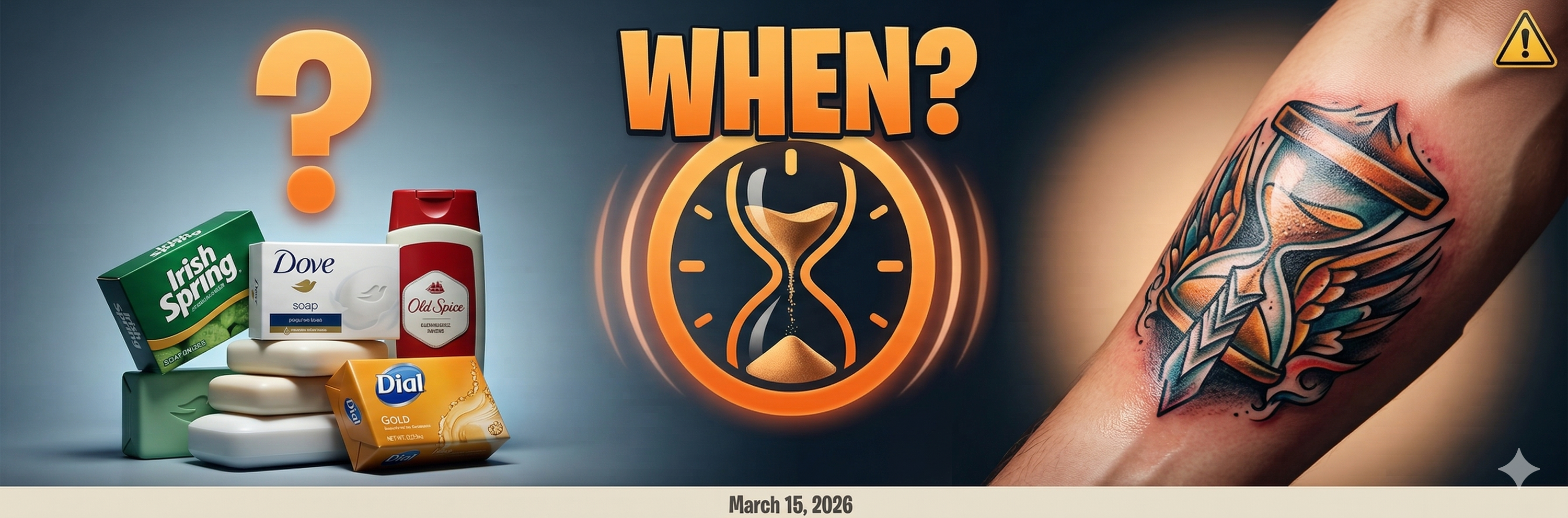 Regular soap products, hourglass timer, and fresh tattoo creating question of when it's safe to switch soap types