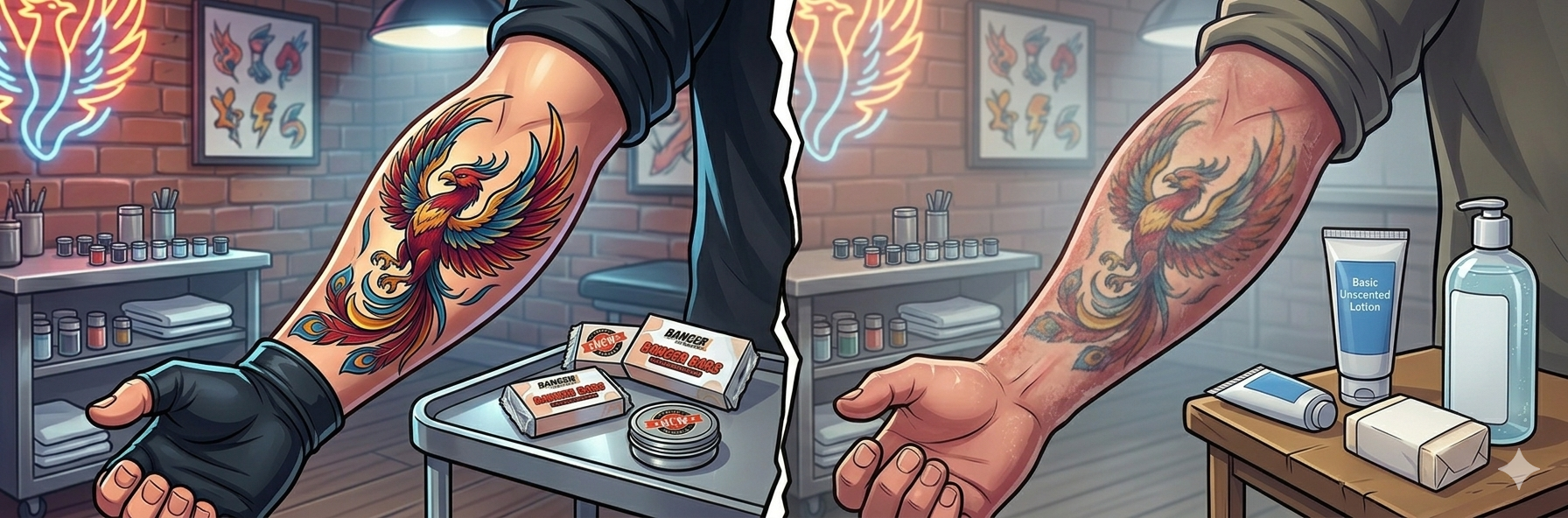 Professional tattoo artist with quality aftercare products demonstrating how consistent aftercare protects artist reputation and ensures proper healing