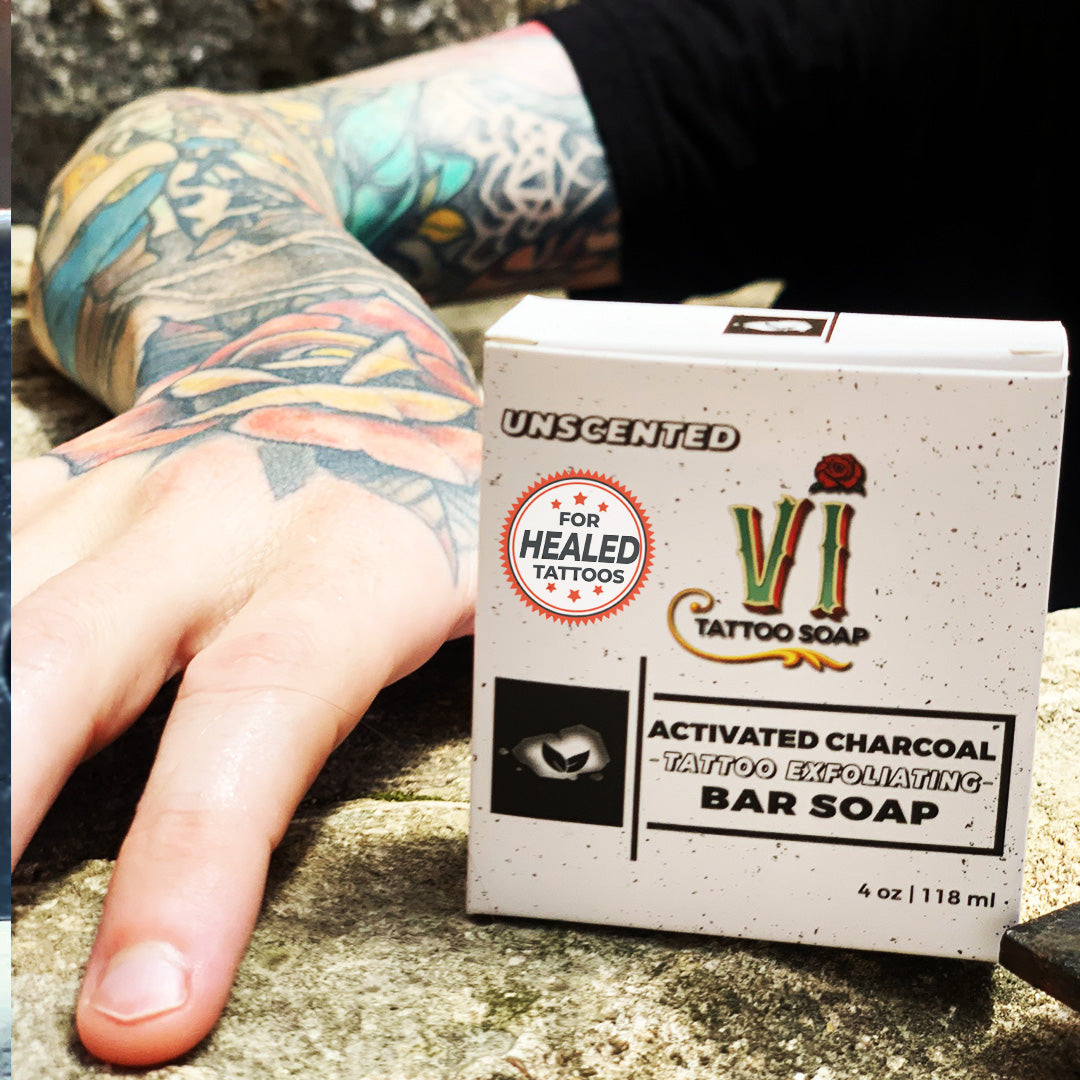 Activated Charcoal Tattoo Exfoliating Soap, 3.5-4oz Bar (For Fully Healed Tattoos Only)