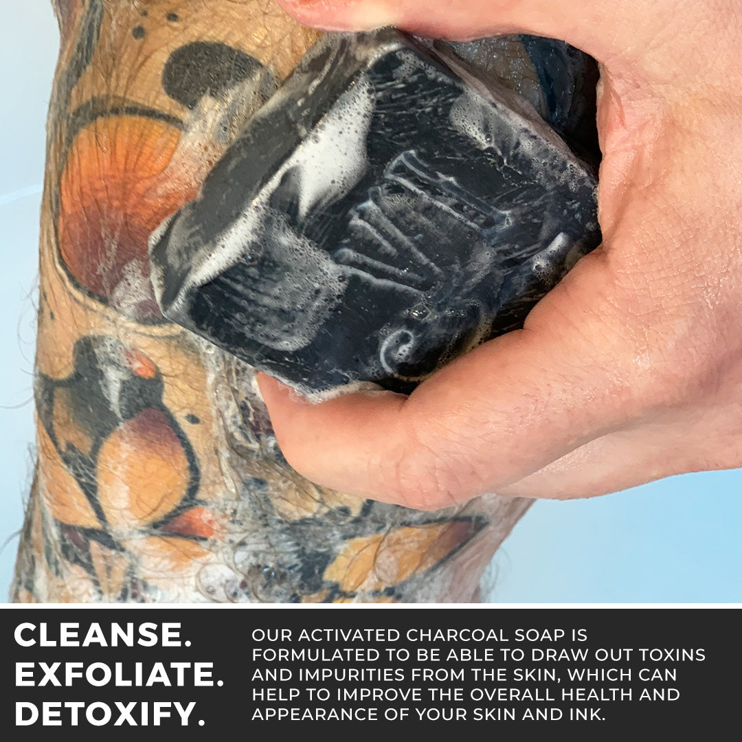 Activated Charcoal Tattoo Exfoliating Soap, 3.5-4oz Bar (For Fully Healed Tattoos Only)