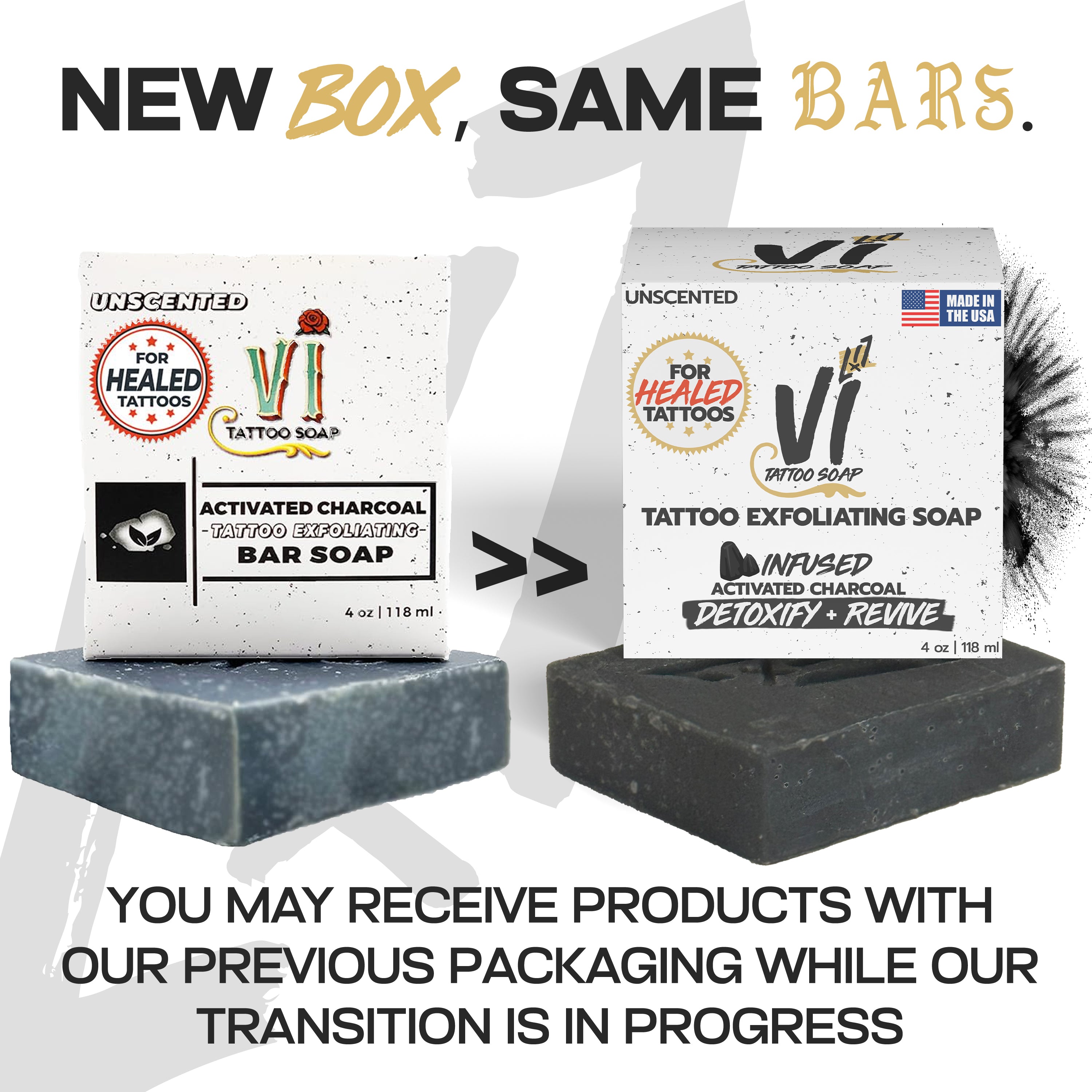 Activated Charcoal Tattoo Exfoliating Soap, 3.5-4oz Bar (For Fully Healed Tattoos Only)